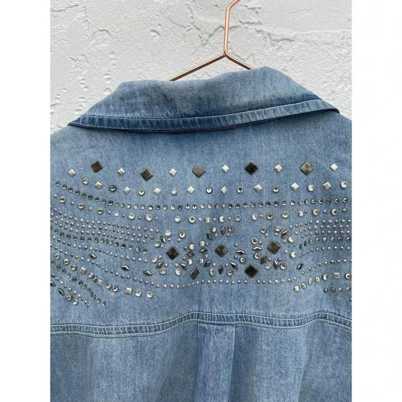 Avenue Womens Long Sleeve Embellished Button Down Denim Shirts Blue Sz XL - Picture 11 of 14
